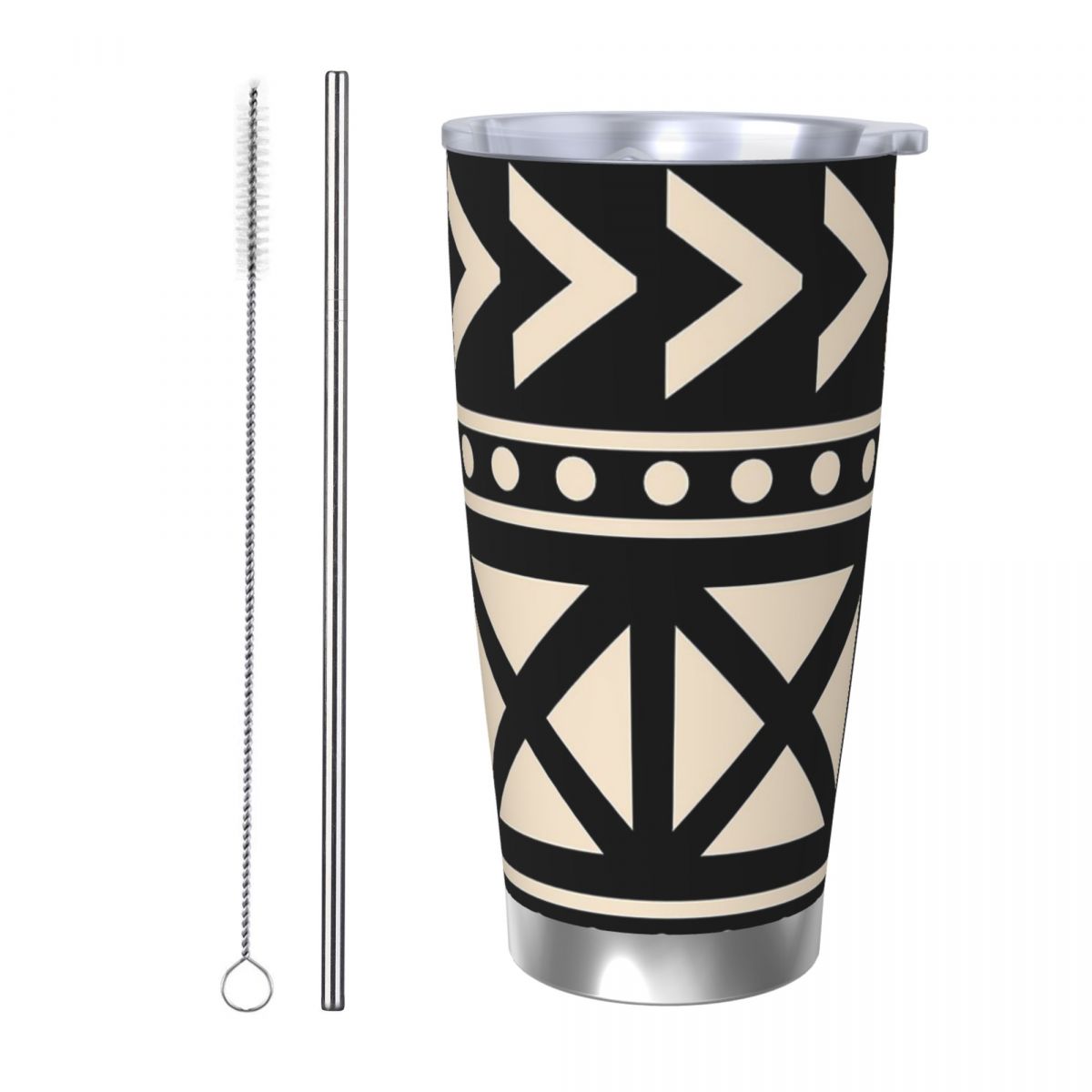 Tumbler 20Oz White - Afrikanisches Schlammtuch, schwarz-weiß, trendiger Edelstahlbecher, vakuumisolierte