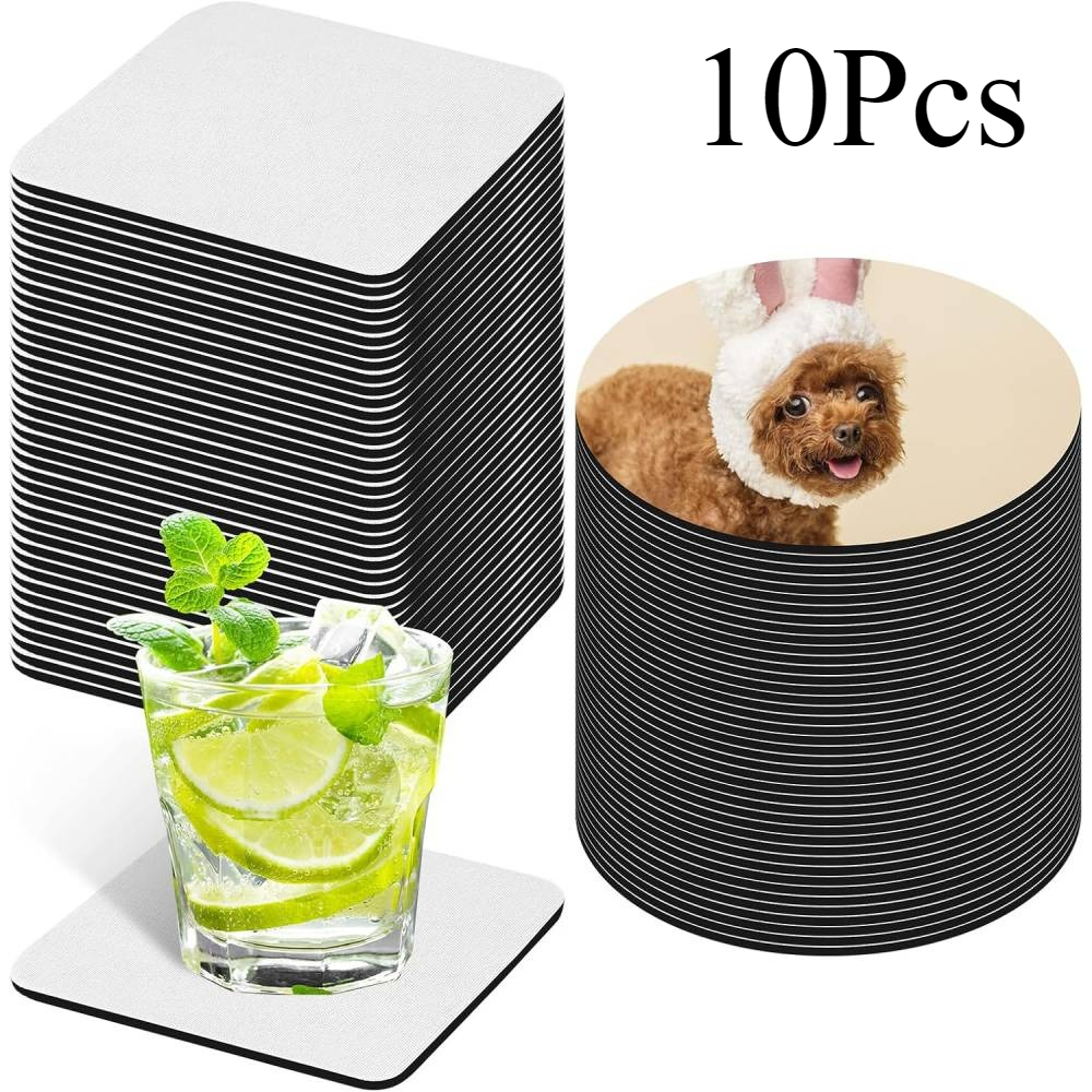 Coaster Sublimation Blank - 10-teiliges Sublimations-Untersetzer-Rohlinge-Großset – quadratische und runde