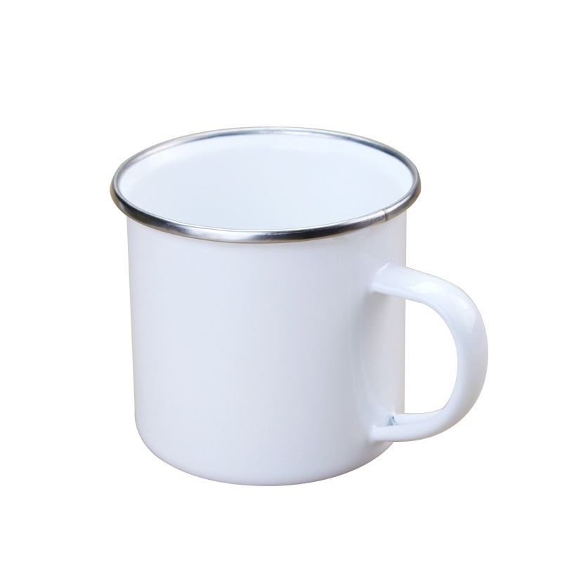 Sublimation Mug White - Personalisierte Sublimations-Emaille-Becher aus Edelstahl mit Silberrand