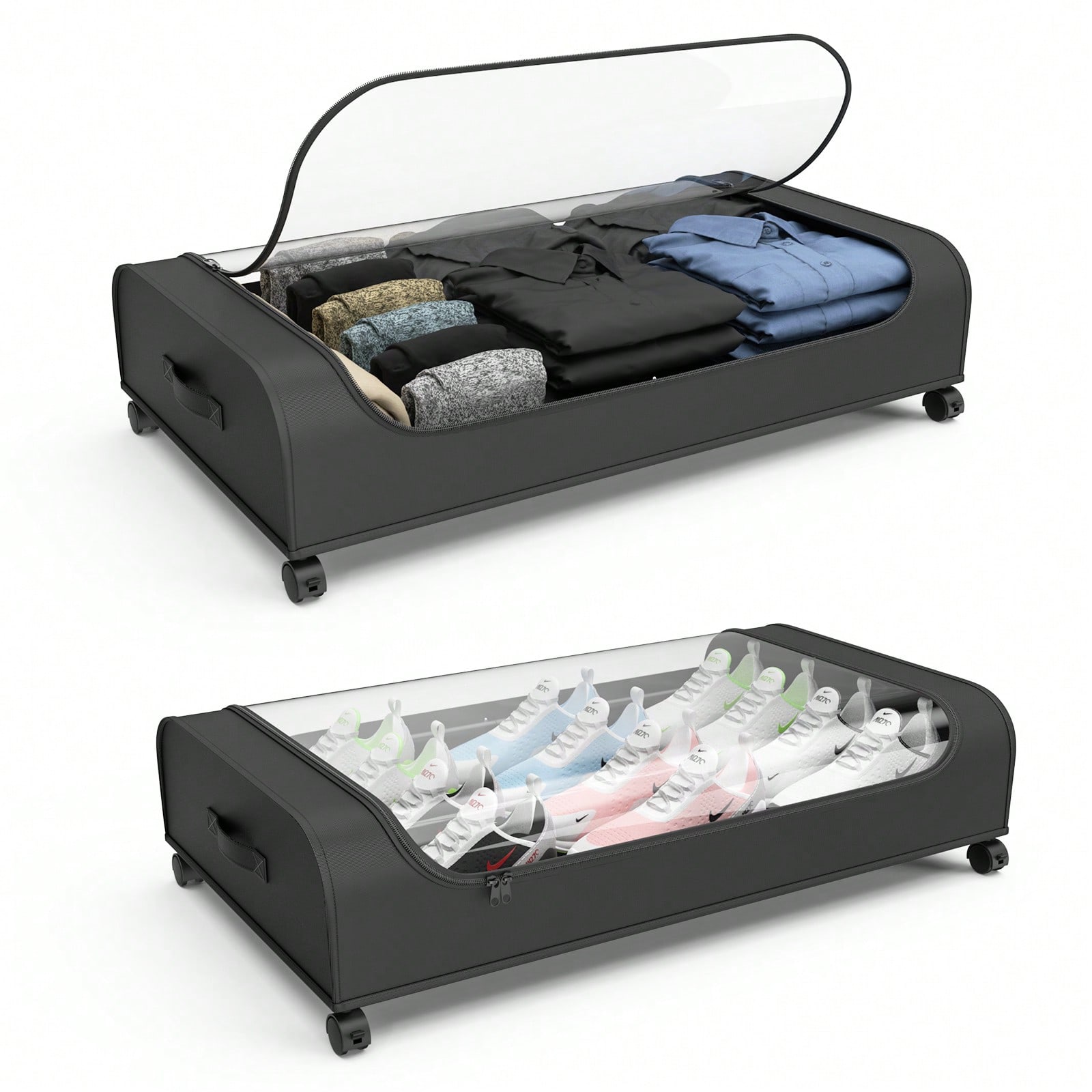 Metal Photo Panel - Unterbett-Aufbewahrungsbox mit Rollen, transparentem Deckel, faltbarem
