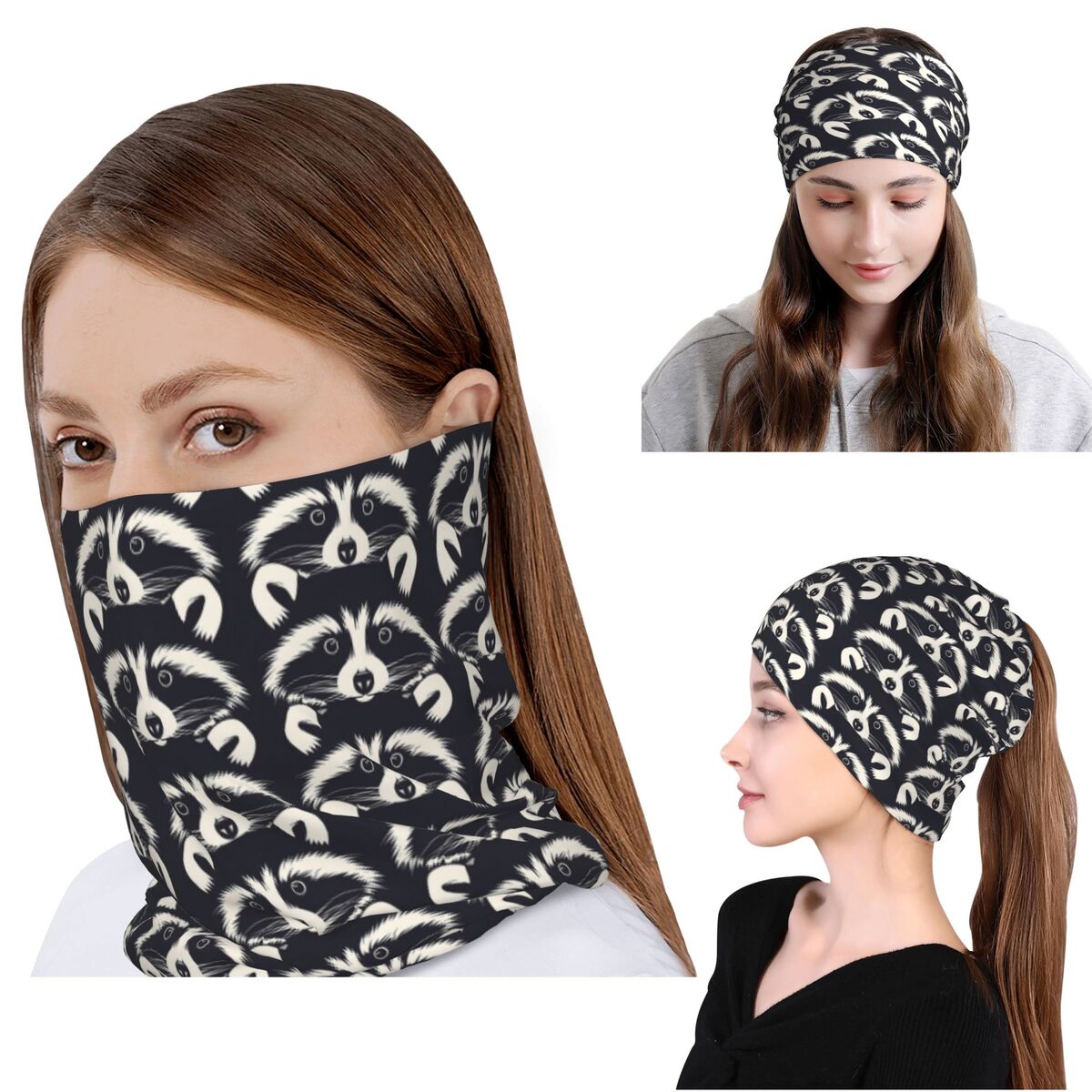 Bandana Blank White - Schwarz-weißes Waschbär-Gesichtsmuster, Bandana, Halstuch, magischer Schal,