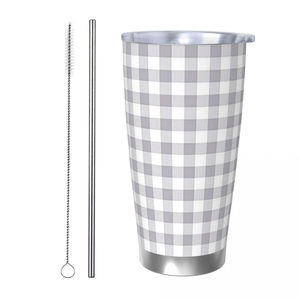 Tumbler 20Oz White - Grauer und weißer Gingham-Edelstahlbecher, vakuumisolierte Becher,