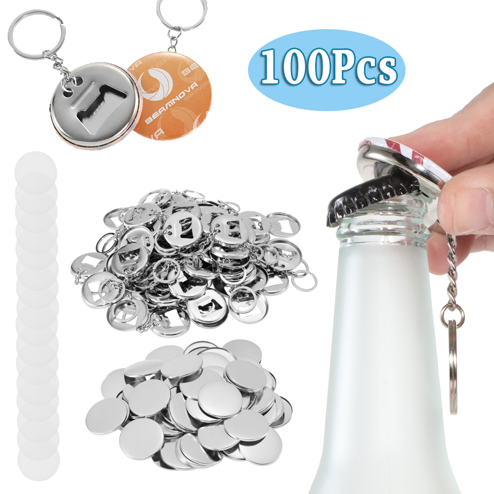 Button Badge Blank - 100 Stück Abzeichenmaterialien Flaschenöffner und Schlüsselanhänger-Knopf