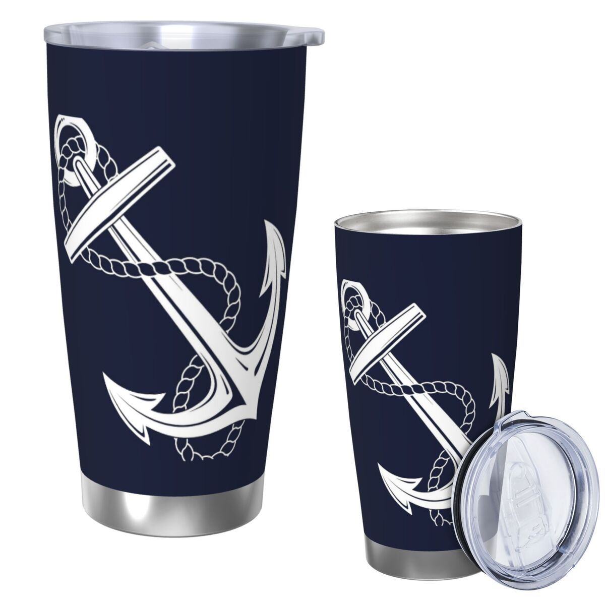 Tumbler 20Oz White - Anchor Nautical White & Navy Edelstahlbecher,