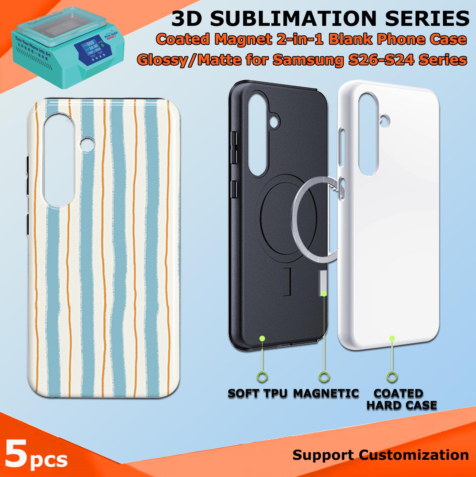 Phone Case Blank Print - Fonlyu 5-teiliges Beschichtetes Magnet-2-in-1 Blanko-Handyhülle-Set für
