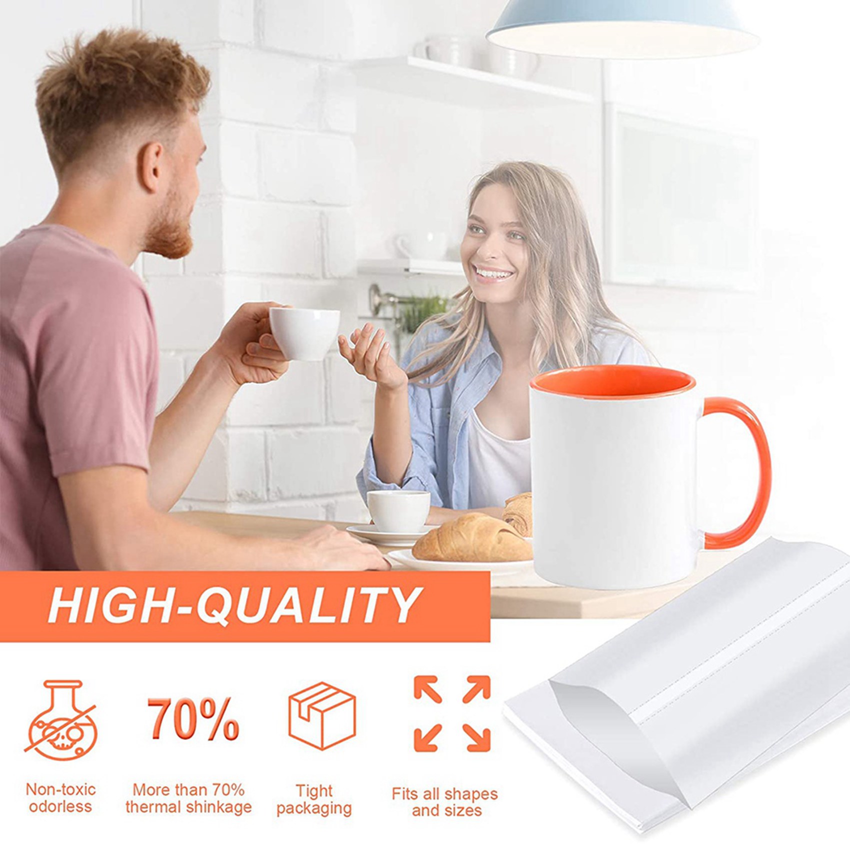 Sublimation Mug White - ABBN-8X12 Zoll Sublimations-Schrumpffolienhüllen, 240 Stück weiße