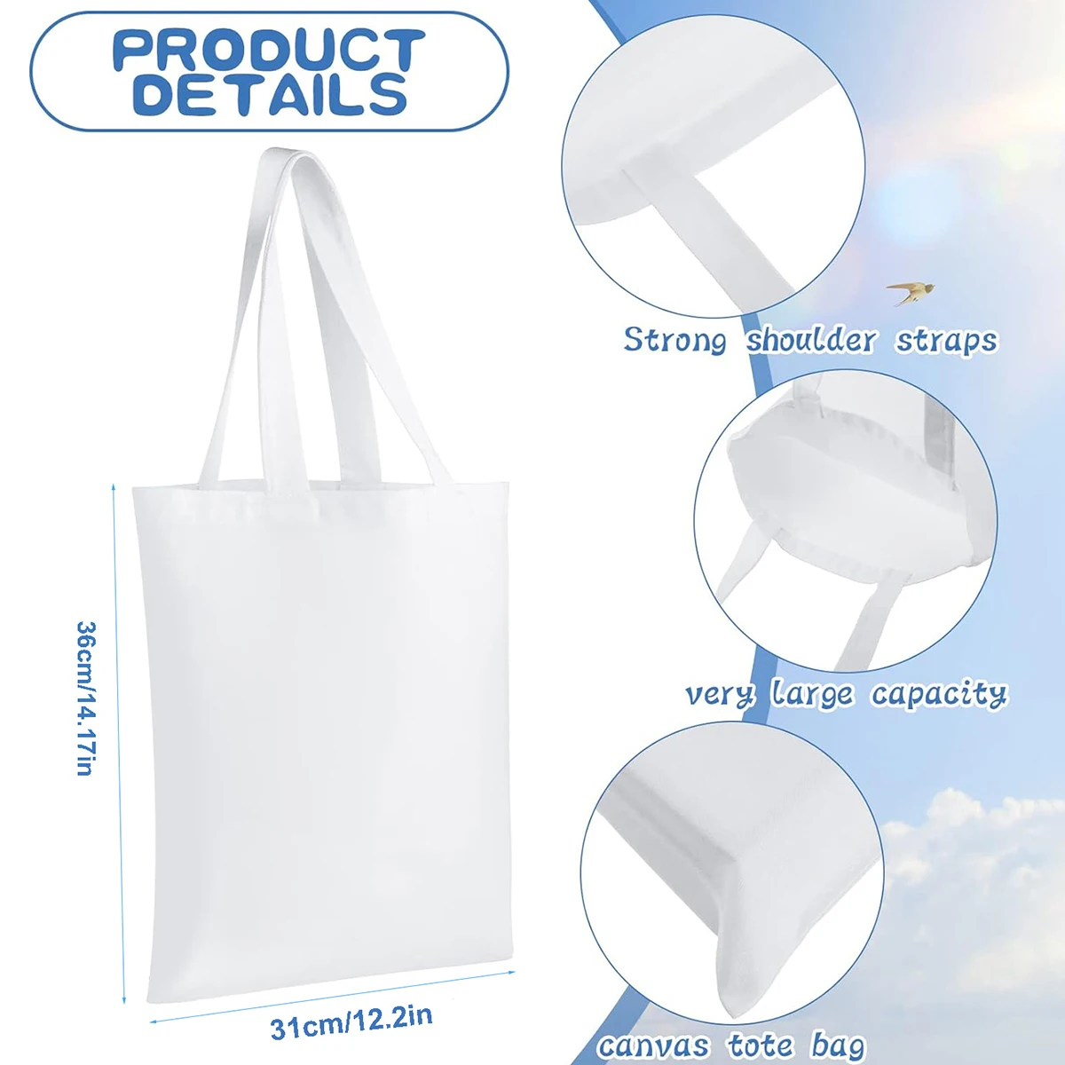 6 Stück weiße Canvas-Tragetasc – Tote Bag Sublimation Bewertung und Preis