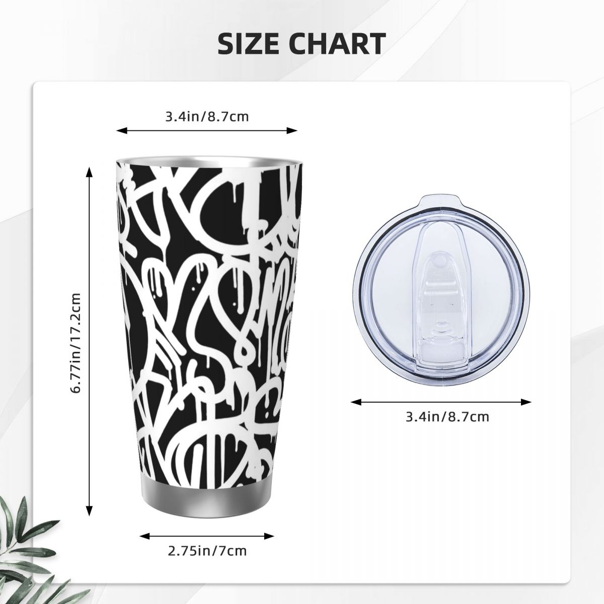 Schwarz-weißer Graffiti-Edelst – Tumbler 20Oz White Bewertung und Preis