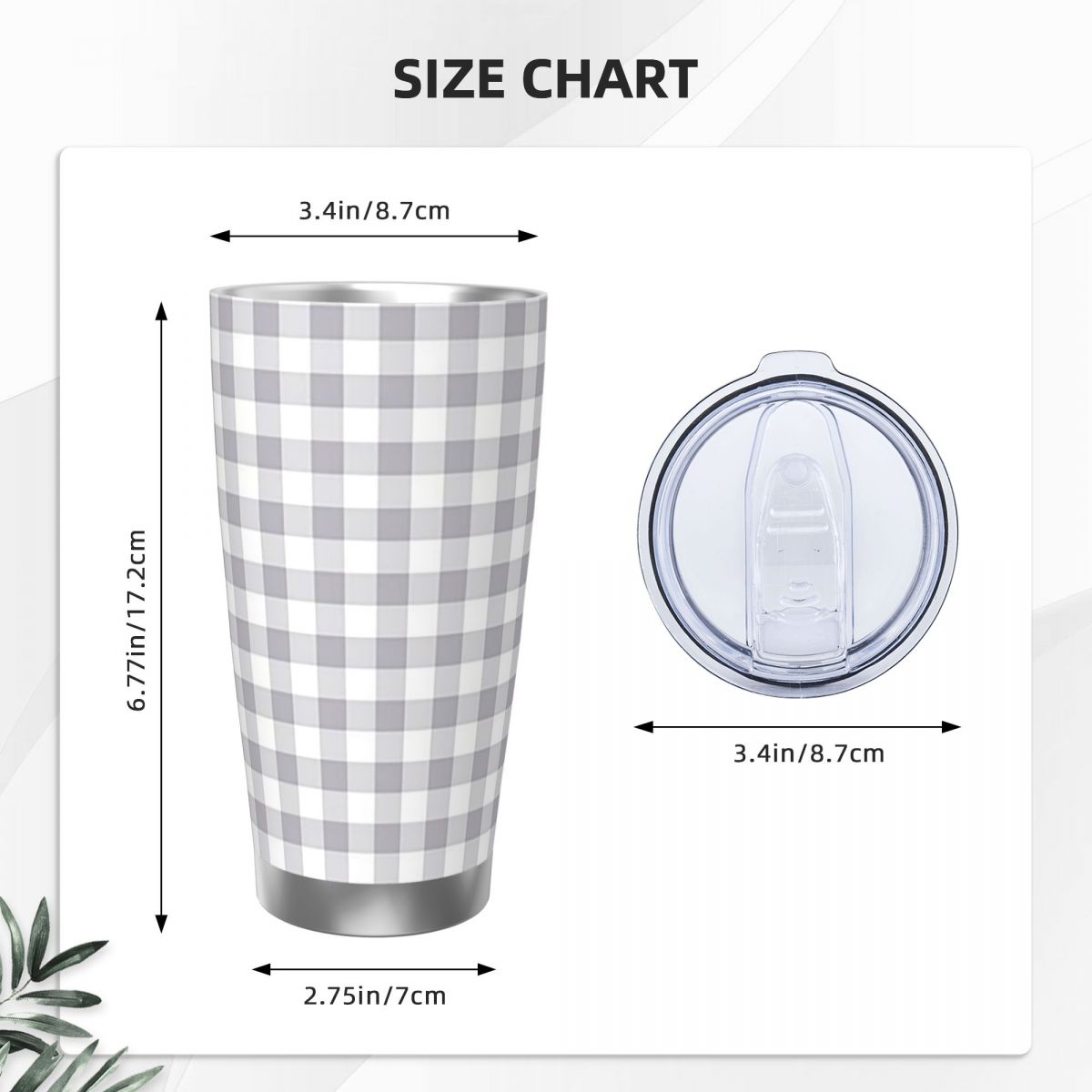 Grauer und weißer Gingham-Edel – Tumbler 20Oz White Bewertung und Preis